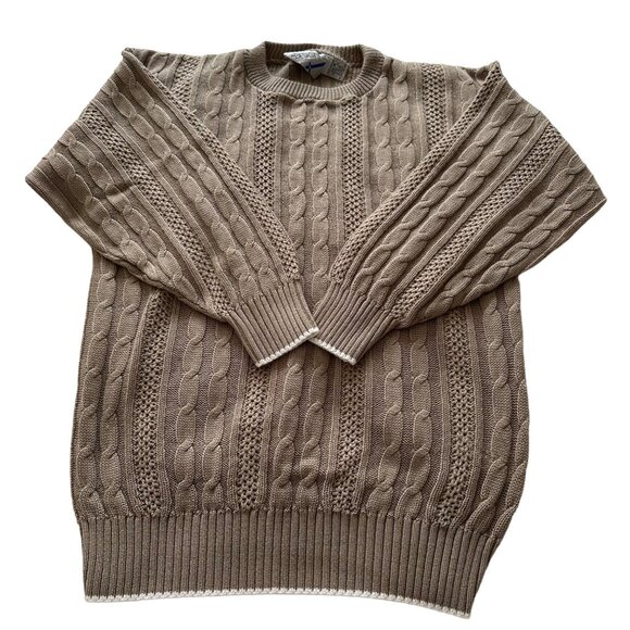 Design Sweaters - Vintage 80's Women's Cable Knit Beige Made In USA Sweater Size Medium